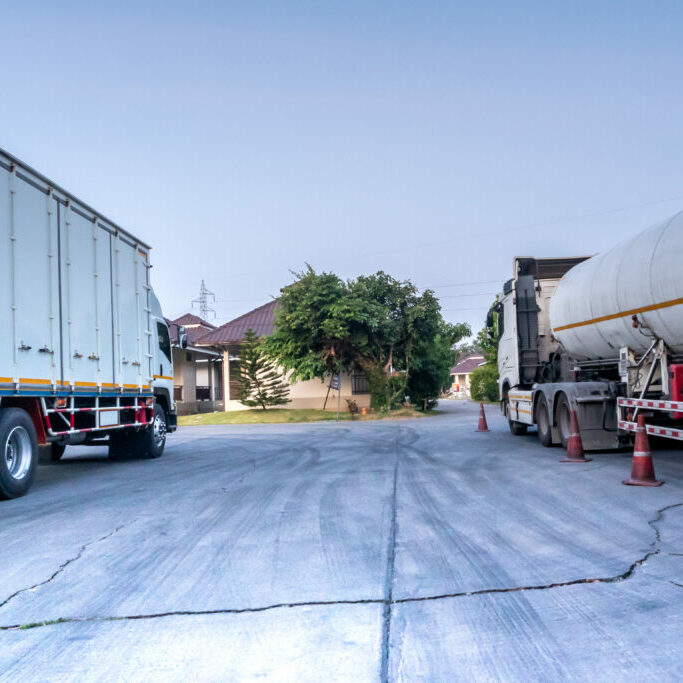 rear view of Container truck and Tanker truck vehicle
